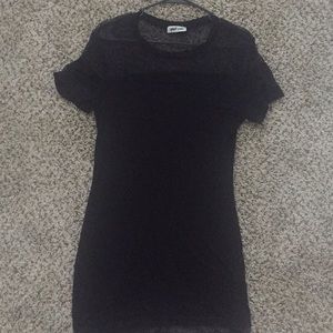(Large) Black loose mesh accented T-shirt dress
